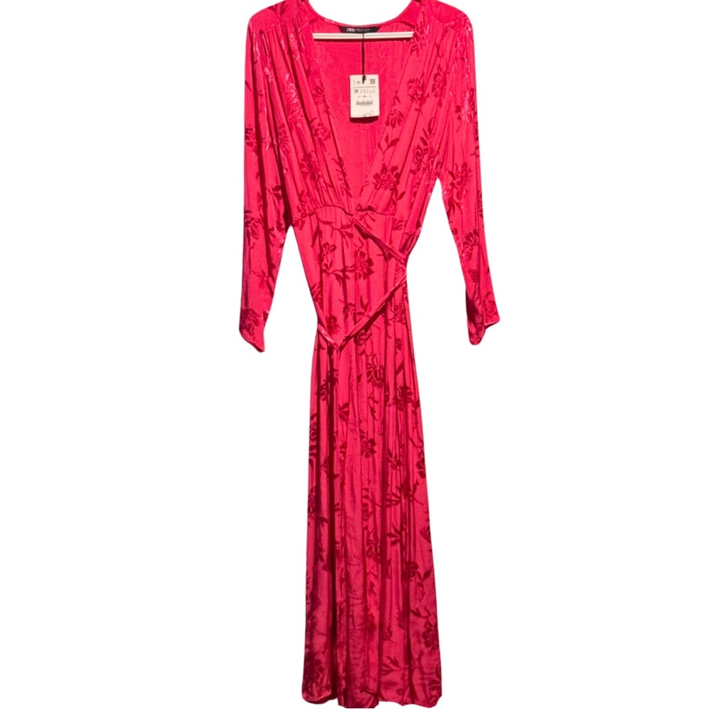 Zara Jacquard Floral Maxi Wrap Belted Dress - Picture 4 of 8